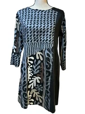 GRETCHEN SCOTT DESIGNS Luxury Dress Women Sz L Black Foliage Art Print Unique