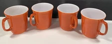 4 VTG Pyrex Milk Glass Mugs 1970s Coffee Cups Burnt Orange 3.5” T x 3.5” Diam