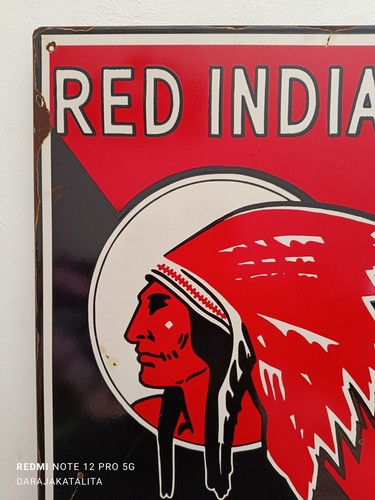 Not Porcelain Red Indian Motor oil Enamel Sign Size 50cm x 24cm Vintage Design - Picture 6 of 24