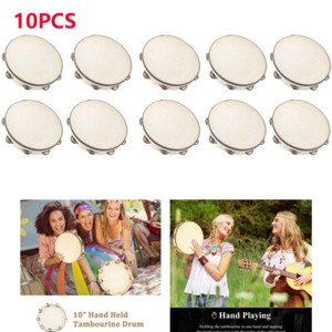 10X 10" Musical Tambourine Wood Hand Held Tambourine Drum Round Percussion N
