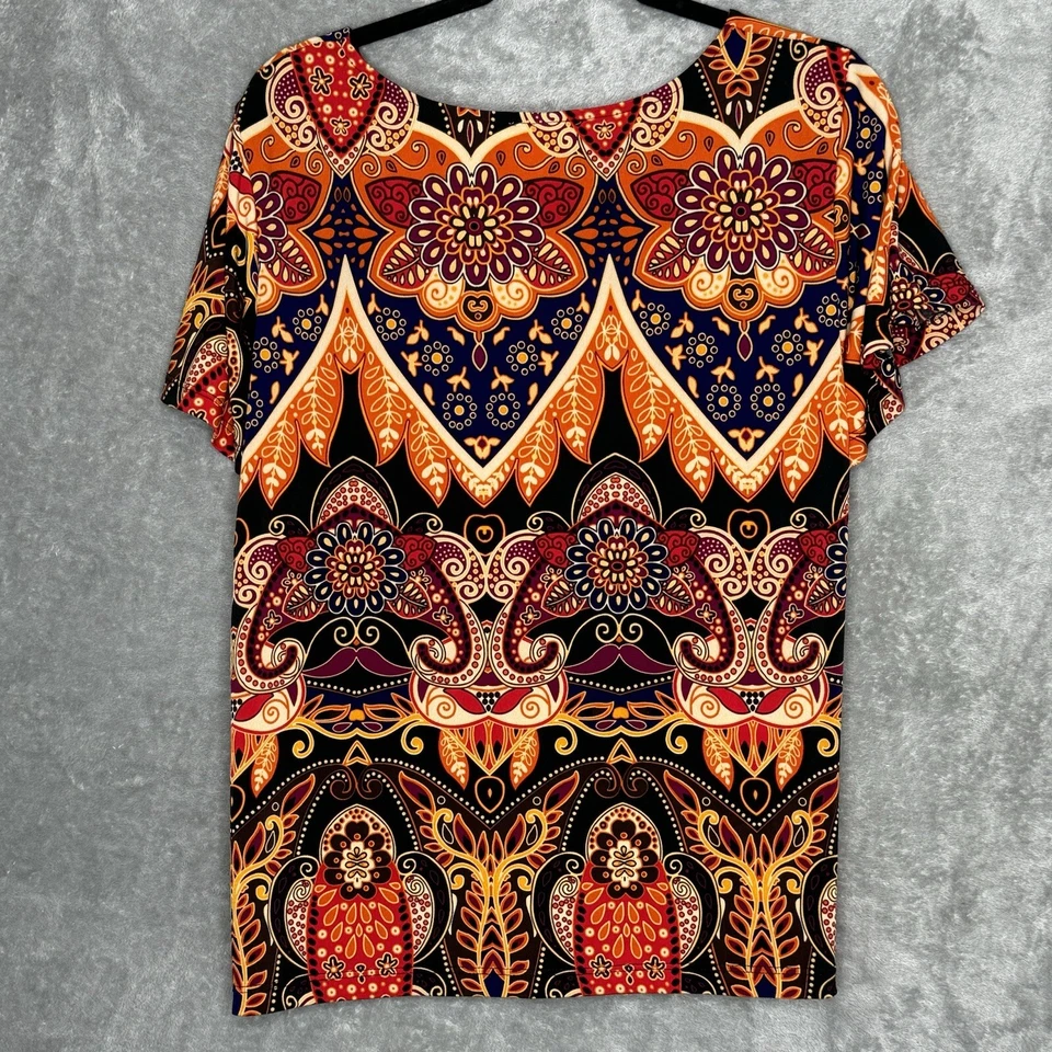 Camisa Top Dressbarn 14 16 XL Naranja Rojo Cachemira Cuello Redondo Manga Corta Elastizada Foto 4 de 4