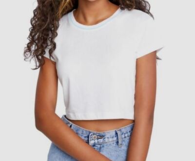 $38 SUNDOWN By Splendid Women's Juniors White Stretch Cropped Top Tee Size S