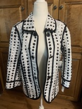 City Girl Nancy Bolen Black White Polka Dot Open Front Blazer Jacket Nwt Medium