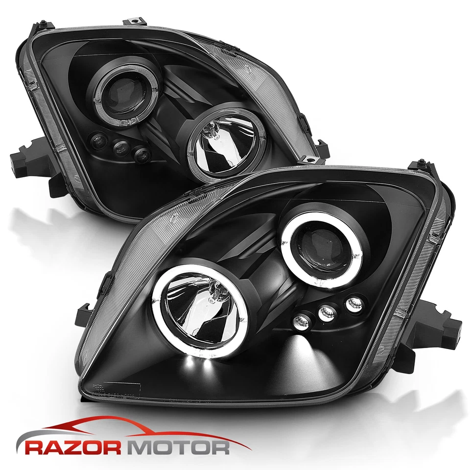 [2LED Halo]For 1997 1998 1999 2000 2001 Honda Prelude Projector Black Headlights - Image 3 of 4