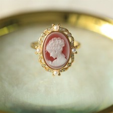Anello F18 principessa madreperla agata rosso argento 925 placcato oro