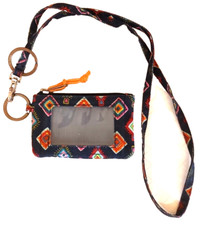 Vera Bradley Collegiate Zip ID Lanyard Navy w Multicolor Geometric Shapes 25022