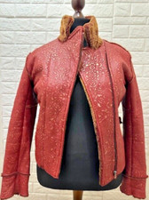 Genuine Shearling Red Paisley Print Leather Jacket Us Size 10