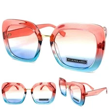 Oversized Classic Vintage Retro Style SUNGLASSES Big Square Pink Blue Frame Lens