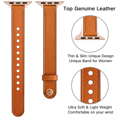 Leather Bands Compatible with Apple Watch 41mm 45mm Band Women Slim Thin Genuine - Picture 40 of 120