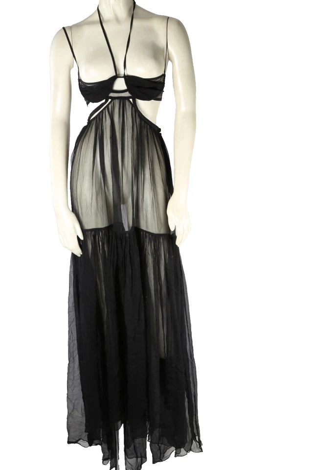 Maxi Vestido Largo Transparente Sin Espalda Corte Georgette Gasa Nensi Dojaka Talla S Foto 4 de 4