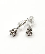 14K White Gold 3mm Round CZ Cubic Zirconia Stud Earrings - Studex