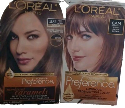 2 L'Oreal Paris Superior Preference~6AM LIGHT AMBER BROWN~UL61 HI-LIFT ASH BROWN