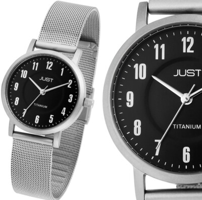 Titan Damenuhr Armbanduhr Silber Black Edelstahl Meshband Milanaise JUST JU10191