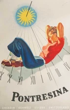 Pontresina Switzerland 1943 Travel Poster Print  Reproduction Giclee Print 11x17