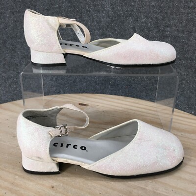 Circo Shoes Youth 1 1/2 Sparkle D Orsay Ankle Strap White Faux Leather Heels