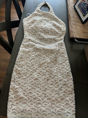 NWT Juniors Cream Sequin Dress Lined Halter Style Open Back Dillards Fitted Lace | eBay NWT Juniors Cream Sequin Dress Lined Halter Style Open Back Dillards Fitted Lace | eBay