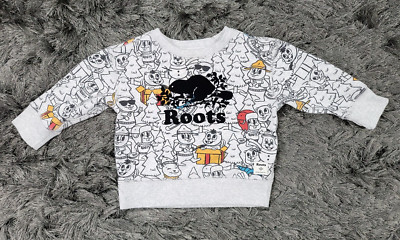 Roots Canada Sweatshirt Baby Medium 6-12 Months Gray Cotton Casual Logo Pullover