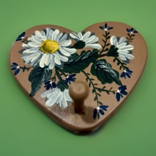 Vintage Wood Coat/misc Hanger Shaped Heart Hand/Tole painted 3 3/4  X 3 1/4  