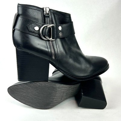 Marc Fisher Black Leather Harness Strap 3'' Heel Boots Booties Shoes 8.5 NEW