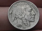 1937 P Buffalo Nickel 5 Cent Piece- Philadelphia, XF Details, Nearly Full Horn