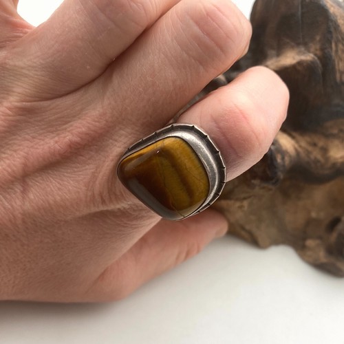 Vintage Tigerauge Sterlingsilber Ying Yang Punze Ring (Größe 9,75) (R48) - Bild 4 von 10