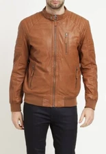 Men Leather Stylish Genuine Lambskin Biker Brown Leather Jacket XS-2XL FB97