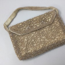 Vintage Purse Handbag Beaded Ivory Faux Pearls Small Eveningwear Japan