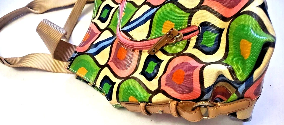 Bolsa de mão de lona Franco Sarto retrô anos 60 anos 70 estampa de pavão - Imagem 3 de 4