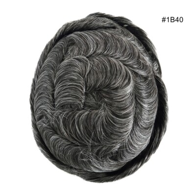 Mens Toupee Thin Skin Human Hair Replacement System 0.08mm Knotted Hair Pieces