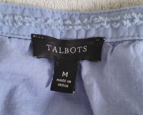 Talbots Blue Boho Tunic Blouse Smocked Cuffs Size M Lined - Picture 4 of 6