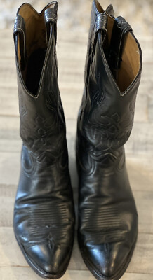 Vintage 1989 Tony Lama Black Leather Men's Cowboy Boots Size 9D