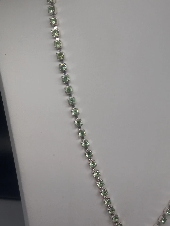 Givenchy Silvertone Prong Set light green Crystals Y drop design Necklace - Image 3 of 4