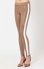 Hale Bob Beige Suede Leggings  Stripe Contrast 00 NWT 4CFL8162 