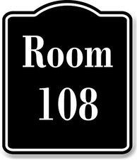 Room 108 Number Building BLACK Aluminum Composite Sign
