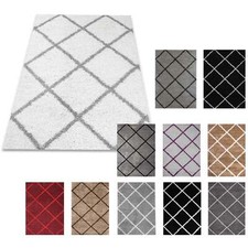 Prime Shaggy Hochflor Teppich Rauten Design Creme / Grau Modern