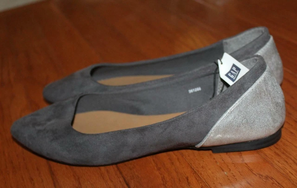 NUEVO NUEVO CON ETIQUETAS GAP Zapatos Para Mujer Gris Brillo Brillante Tacón Punta Punta Plana *E1 Foto 4 de 4