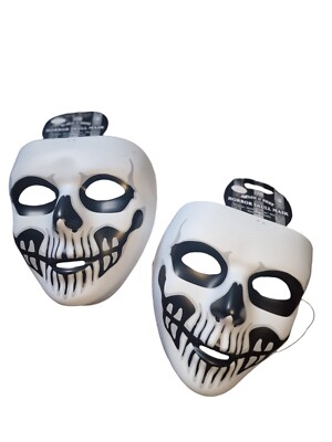 X2 Erwachsene Kunststoff schwarz & Knochen Horror Schädel Maske