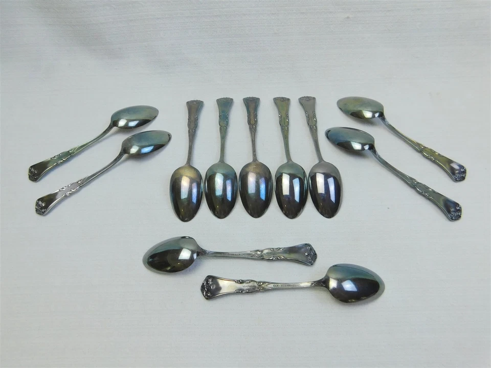 11 cucharas antiguas Wm A Rogers LILY GRENOBLE-GLORIA 1906 plateadas monograma E Foto 2 de 4