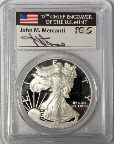 2005-W Proof American Silver Eagle PCGS PR 69 DCAM Mercanti Label - E34
