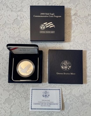 2008-P  US Mint Bald Eagle Commemorative Proof Silver $1 Coin, COA & OGP,  EA3 