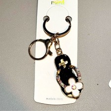 BAG CHARM MINT Black Flip Flop Keychain with Gold and Crystal Accents