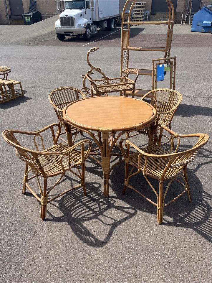 Juego de muebles de mimbre de bambú para patio Gio Ponti italiano vintage de los años 70 - Juego de 19 piezas Foto 2 de 4