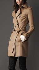 Authentic Burberry Wool and Cashmere Mid Length Camel Coat UK 2 US 0