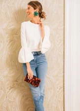 English Factory Waverly Tee Women's XS White Tulip Flare Sleeve NEW