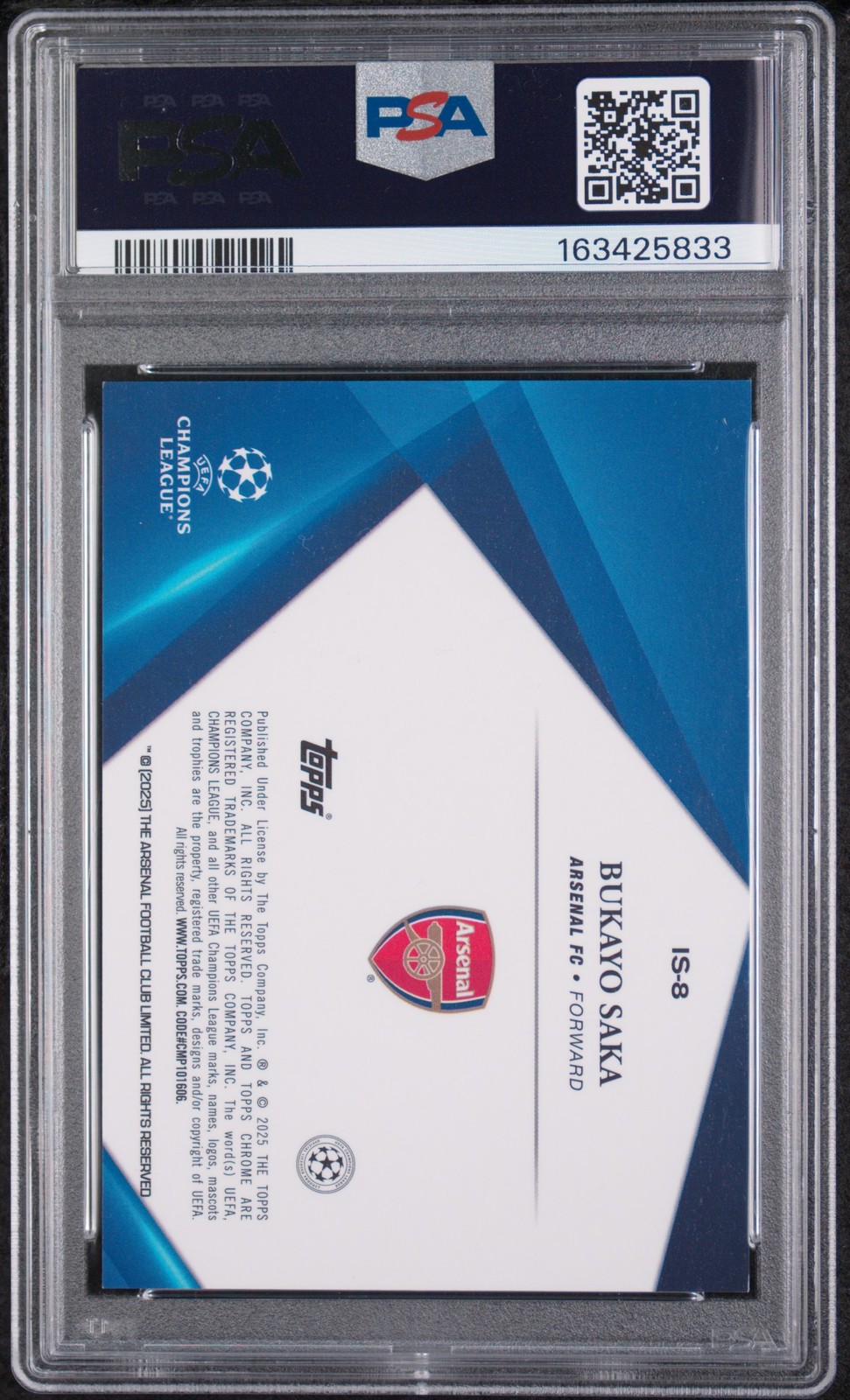 2024-25 TOPPS CHROME SAPPHIRE UCC INFINITE SAPPHIRE #IS8 BUKAYO SAKA PSA 9 view 2