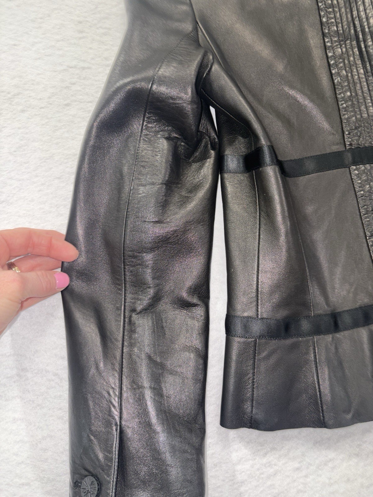 Chanel Black Lambskin Leather Jacket Sz 34/US 2 XS Ruffle Collar Excellent SEE! thumbnail 15