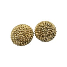 Statement EARRINGS clip-on huge half-domes gold tone ball beaded THEATER 80's