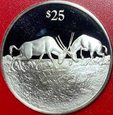 1993 BRITISH VIRGIN ISLANDS $25 PROOF .64 OZ SILVER ARABIAN ORYX ANTELOPE BVI