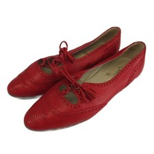 Chanel Gilly Flat Shoes Leather Red Women's Size EU36/US6