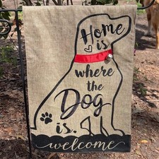 Home With Pet Burlap 2-Sided Garden Flag 12.5x18"